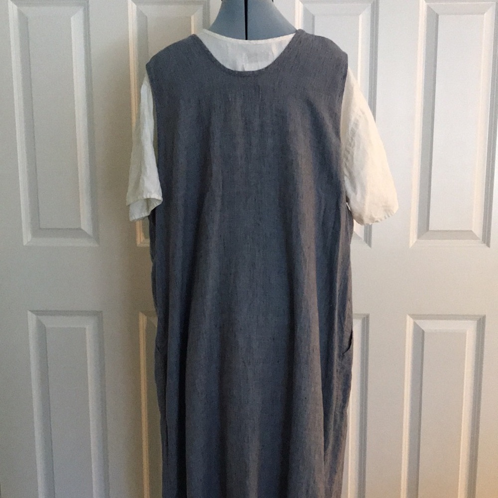 Flax by Jeanne Engelhart Linen Blue Jumper Dress w/ White Shirt 22 to 24 - Picture 6 of 16